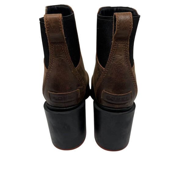 Sorel Brown Leather Chunky Block Heel Ankle Boots Womens Size 10 Blake Chelsea - Picture 4 of 9